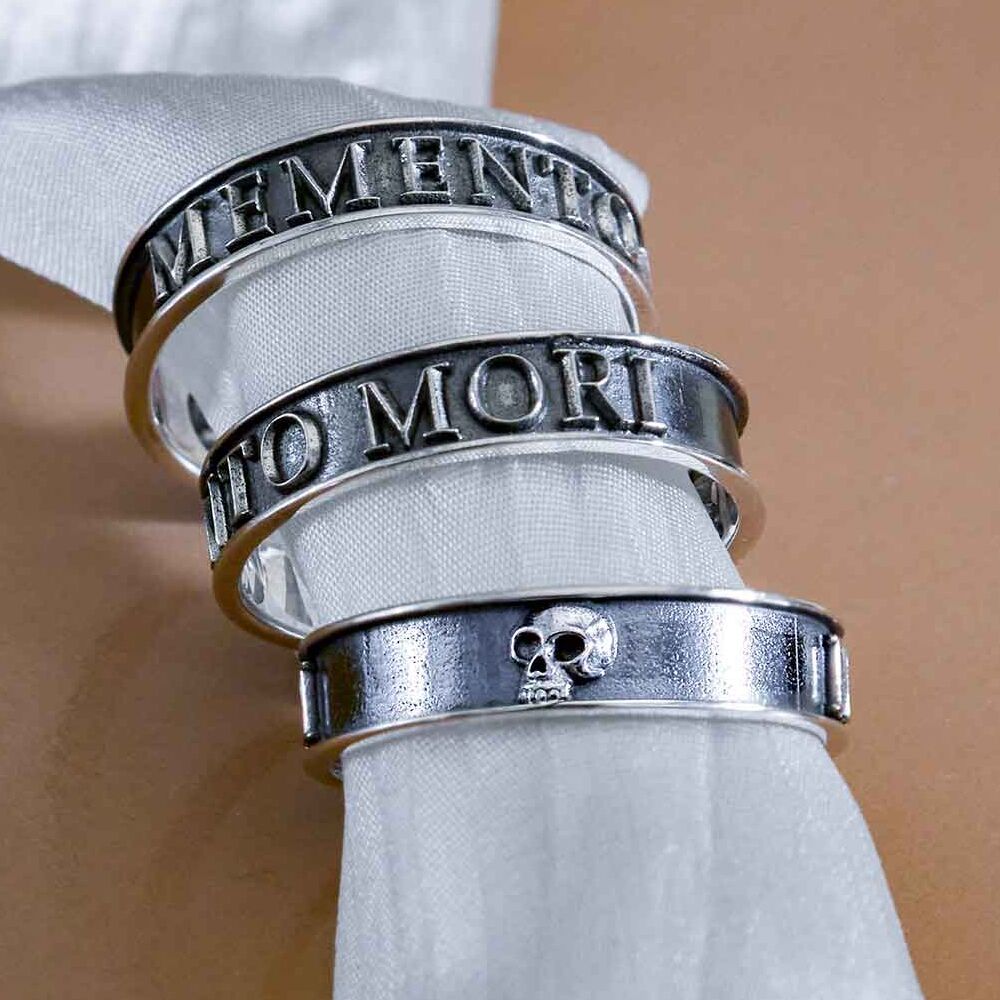 Oxidised Sterling Silver Memento Mori Gothic Ring with Skull (SR334)