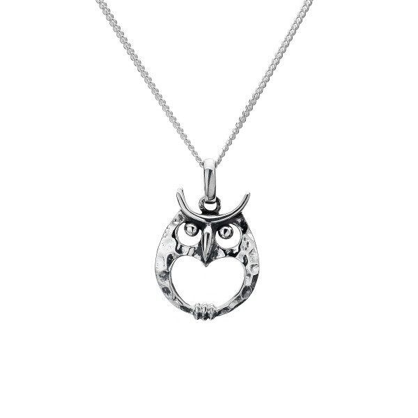 Round Sterling Silver Owl and Heart Pendant