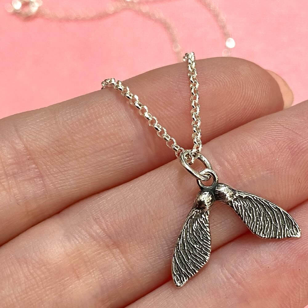 Beautiful Oxidised Sterling Silver Sycamore Seed Pendant