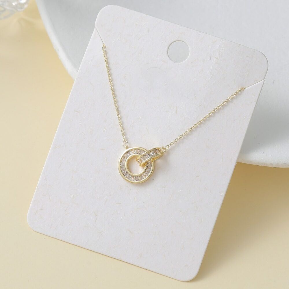 Delicate Gold Tone Linked Circles Necklace with Crystal Baguettes (M85)G)