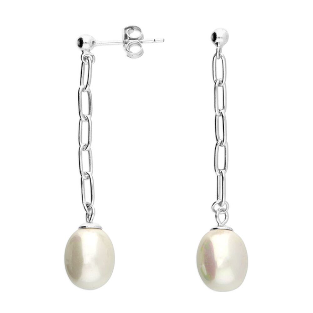 Sterling Silver Delicate Chainlink Earrings with Freshwater Pearls