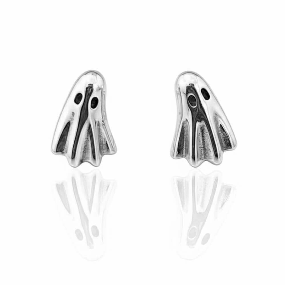Adorable Detailed Sterling Silver Spooky Ghost Stud Earrings