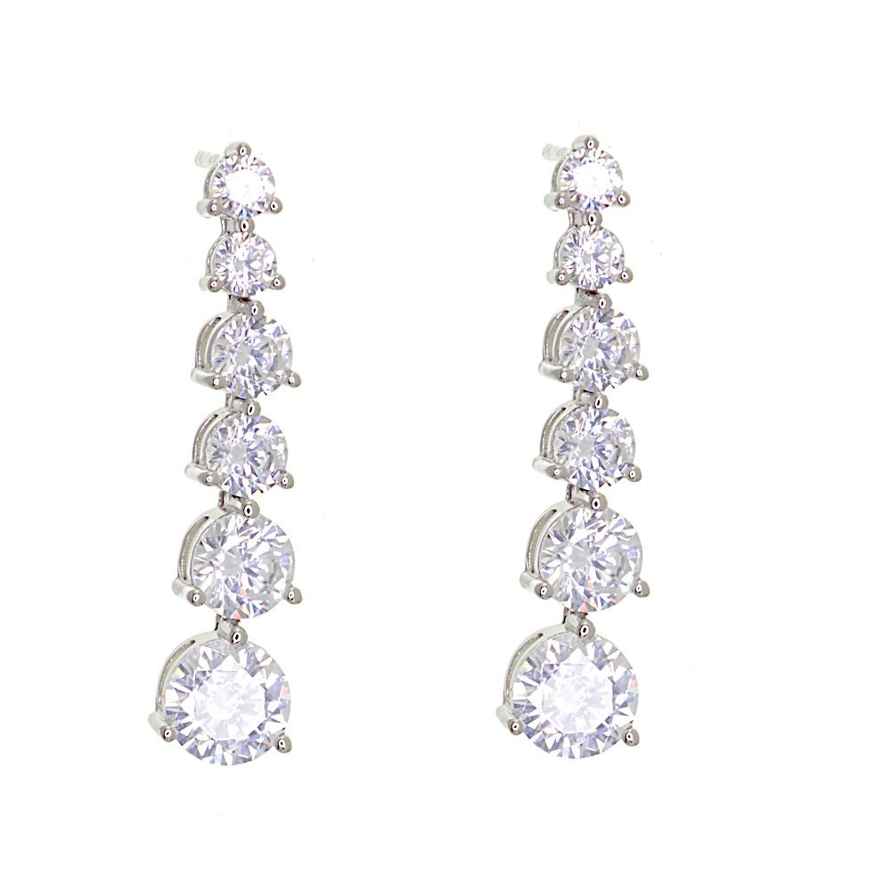 Sterling Silver Stud Drop Earrings with Clear Crystals in Graduating Sizes