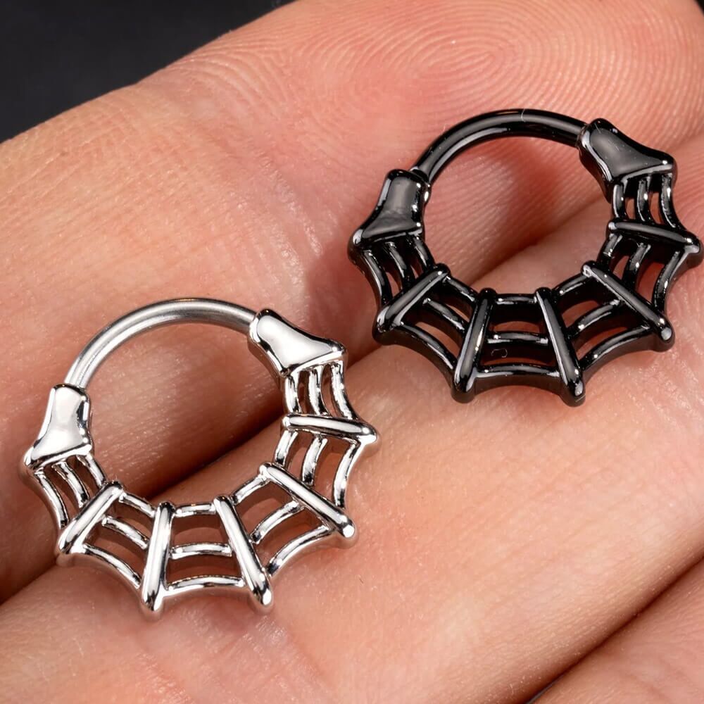 Titanium Spiderweb Hinged Clicker Ring