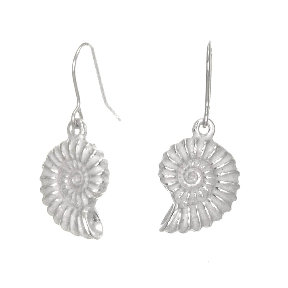 St Justin Handmade Pewter Jewellery: Gorgeous Ammonite Dangly Earrings (37mm Drops) (SJ40)