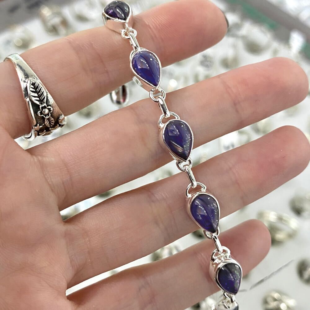 Beautiful Sterling Silver and Chunky Amethyst Teardrops Bracelet