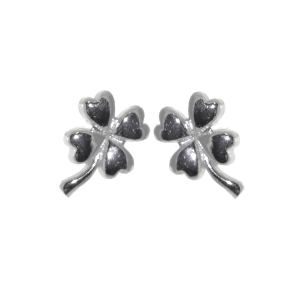 Sterling Silver Jewellery: Tiny Lucky Four Leaf Clover Stud Earrings (6mm x 7mm)