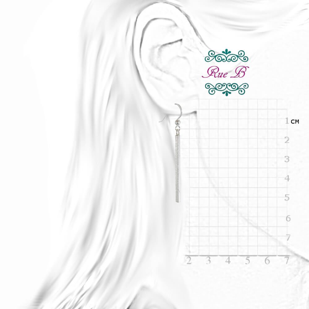 cheap Contemporary Sterling Silver Jewellery: Matt Finish Oblong Bar Drop Earrings (2mm x 50mm) (E196)