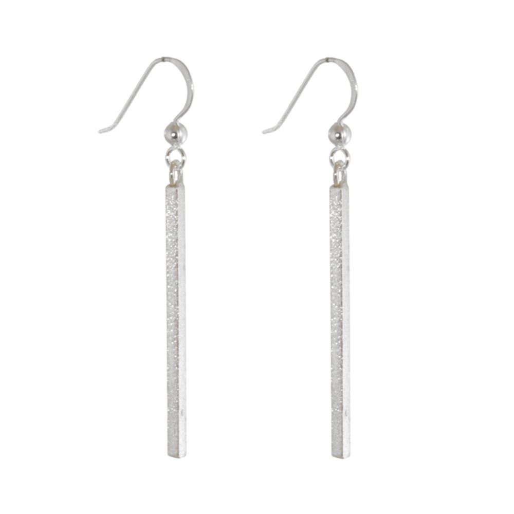 cheap Contemporary Sterling Silver Jewellery: Matt Finish Oblong Bar Drop Earrings (2mm x 50mm) (E196)