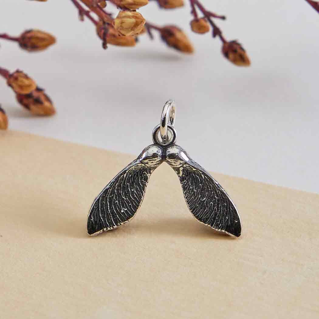 Beautiful Oxidised Sterling Silver Sycamore Seed Pendant
