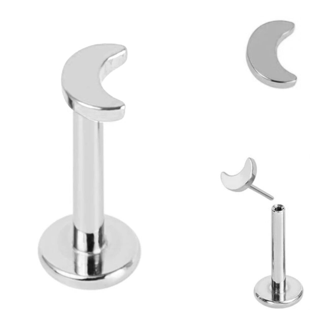 Titanium Threadless Labret with Crescent Moon Bend-Fit Attachment