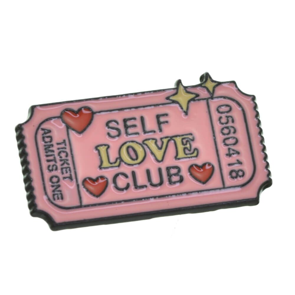 Admits One: Self Love Club Pink Ticket Pin Brooch