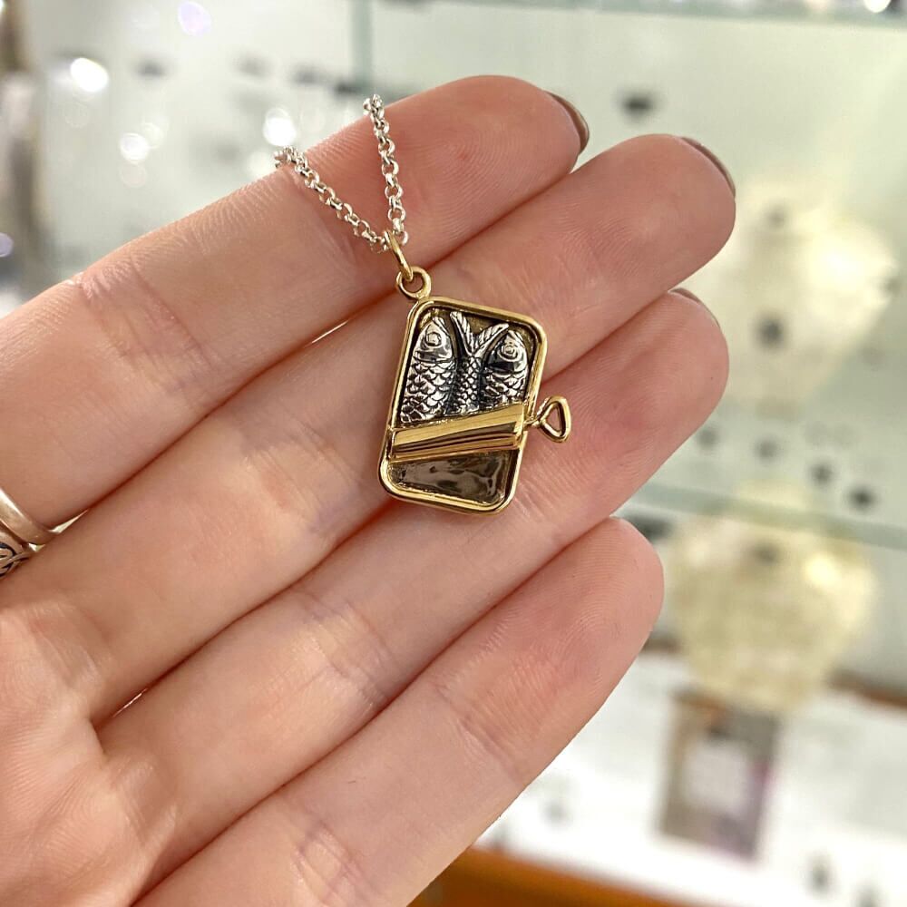 Quirky Sterling Silver and Bronze Sardine Tin Pendant (25mm x 18mm)