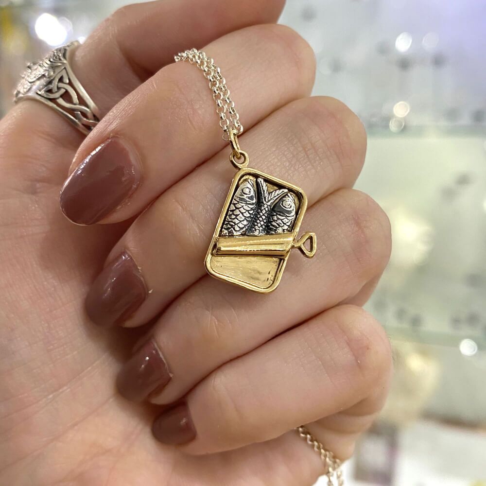 Quirky Sterling Silver and Bronze Sardine Tin Pendant (25mm x 18mm)