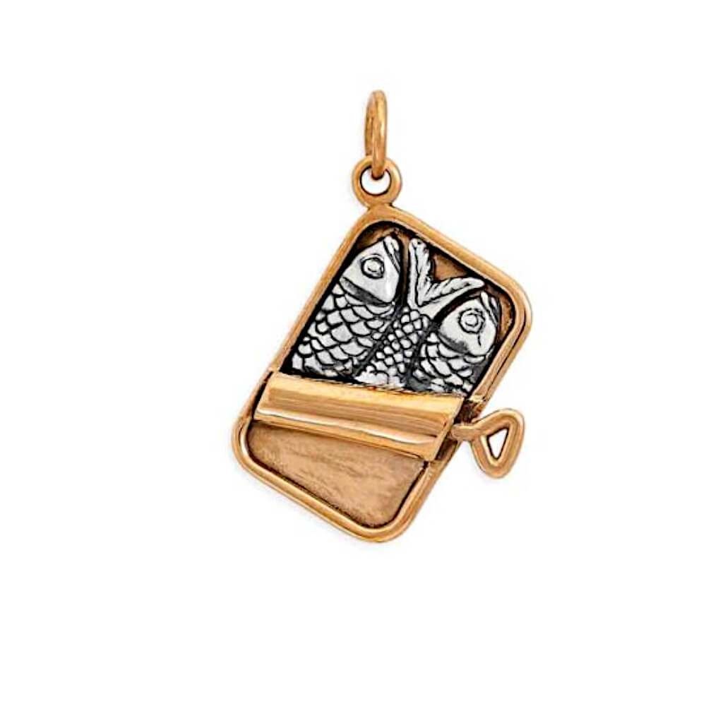 Quirky Sterling Silver and Bronze Sardine Tin Pendant (25mm x 18mm)