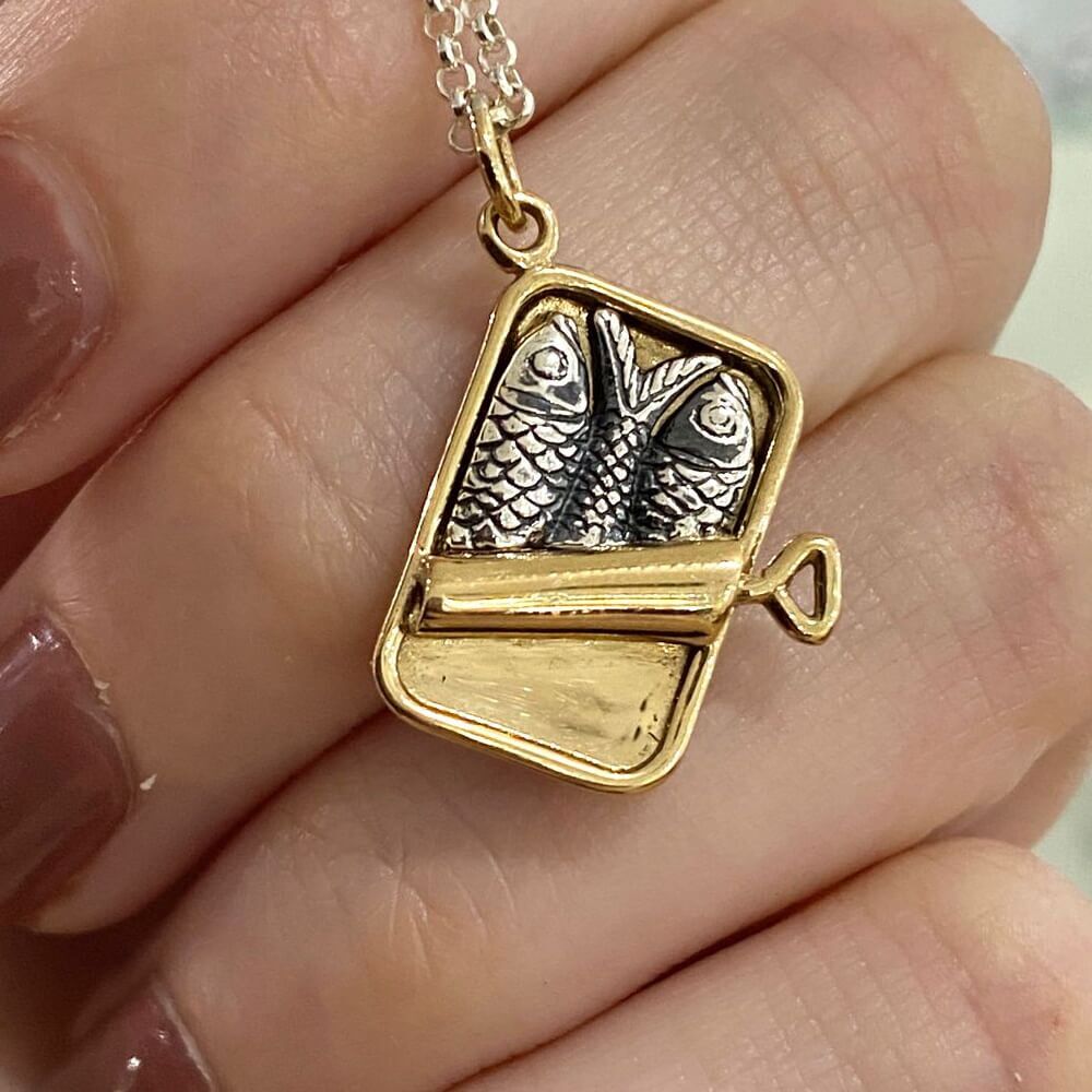 Quirky Sterling Silver and Bronze Sardine Tin Pendant (25mm x 18mm)