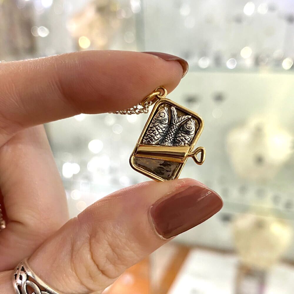 Quirky Sterling Silver and Bronze Sardine Tin Pendant (25mm x 18mm)