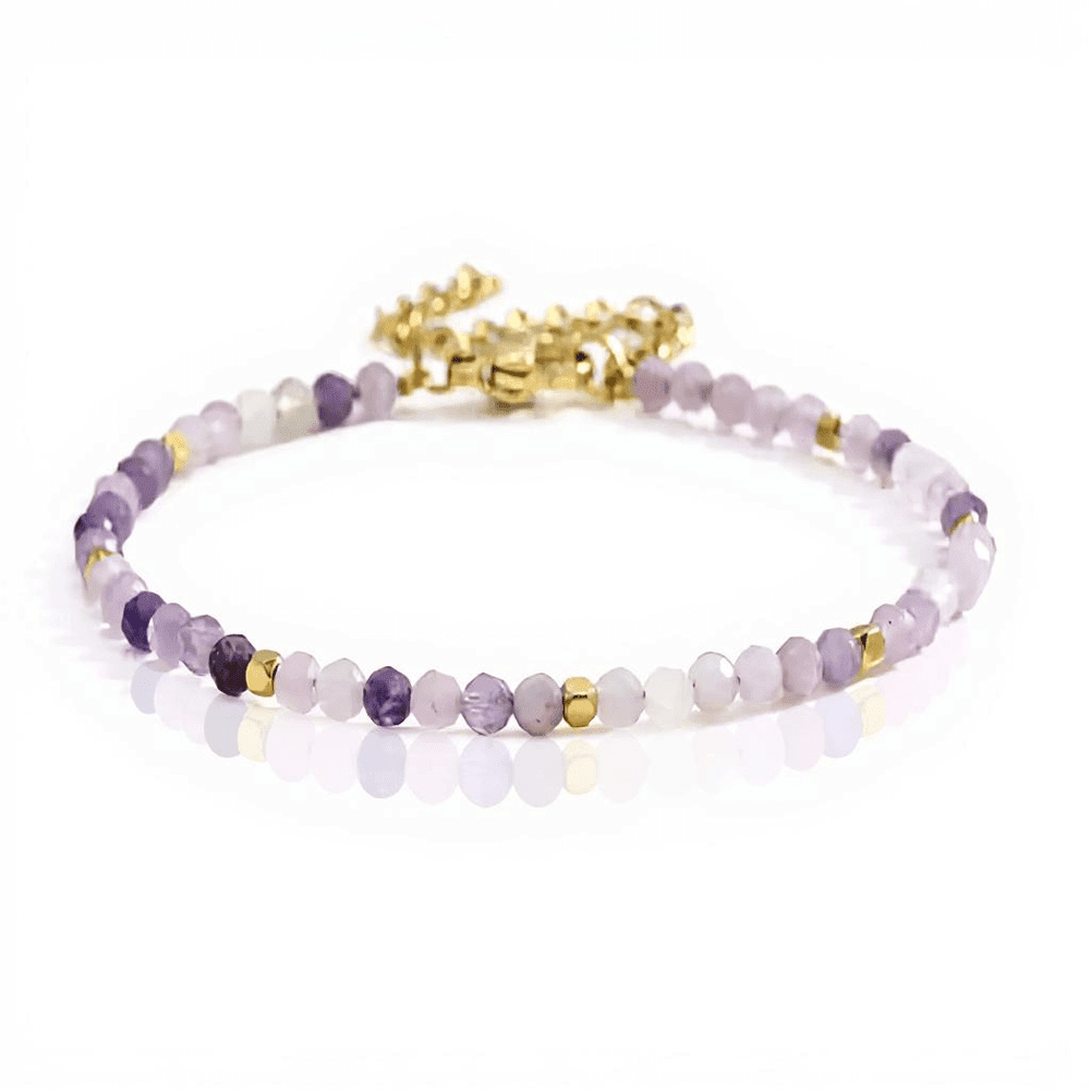 Slender 3mm Stainless Amethyst Agate Semi-precious Bracelet in Gold Tone (M655)T (Copy)