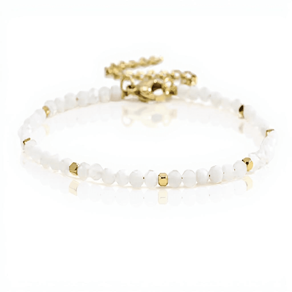 Slender 3mm Stainless white crystal Semi-precious Bracelet in Gold Tone (M6
