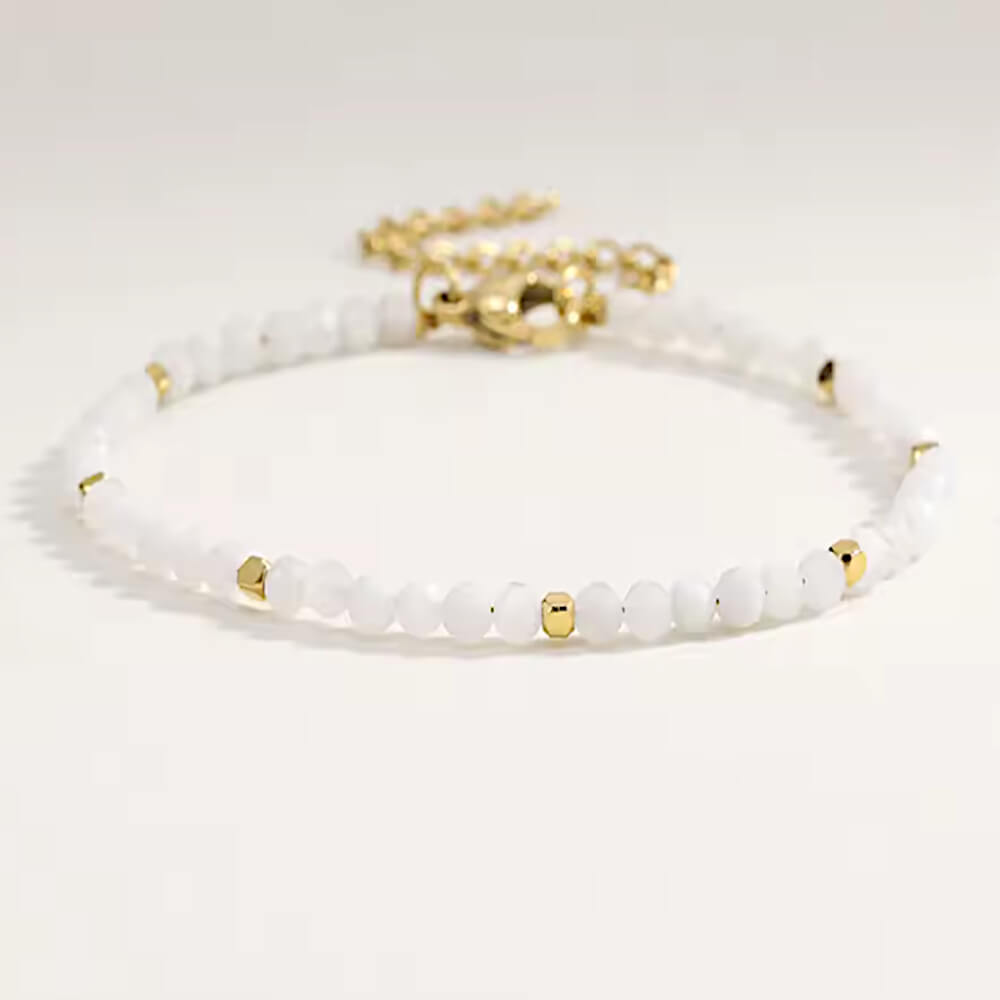 Slender 3mm Stainless white crystal Semi-precious Bracelet in Gold Tone (M6