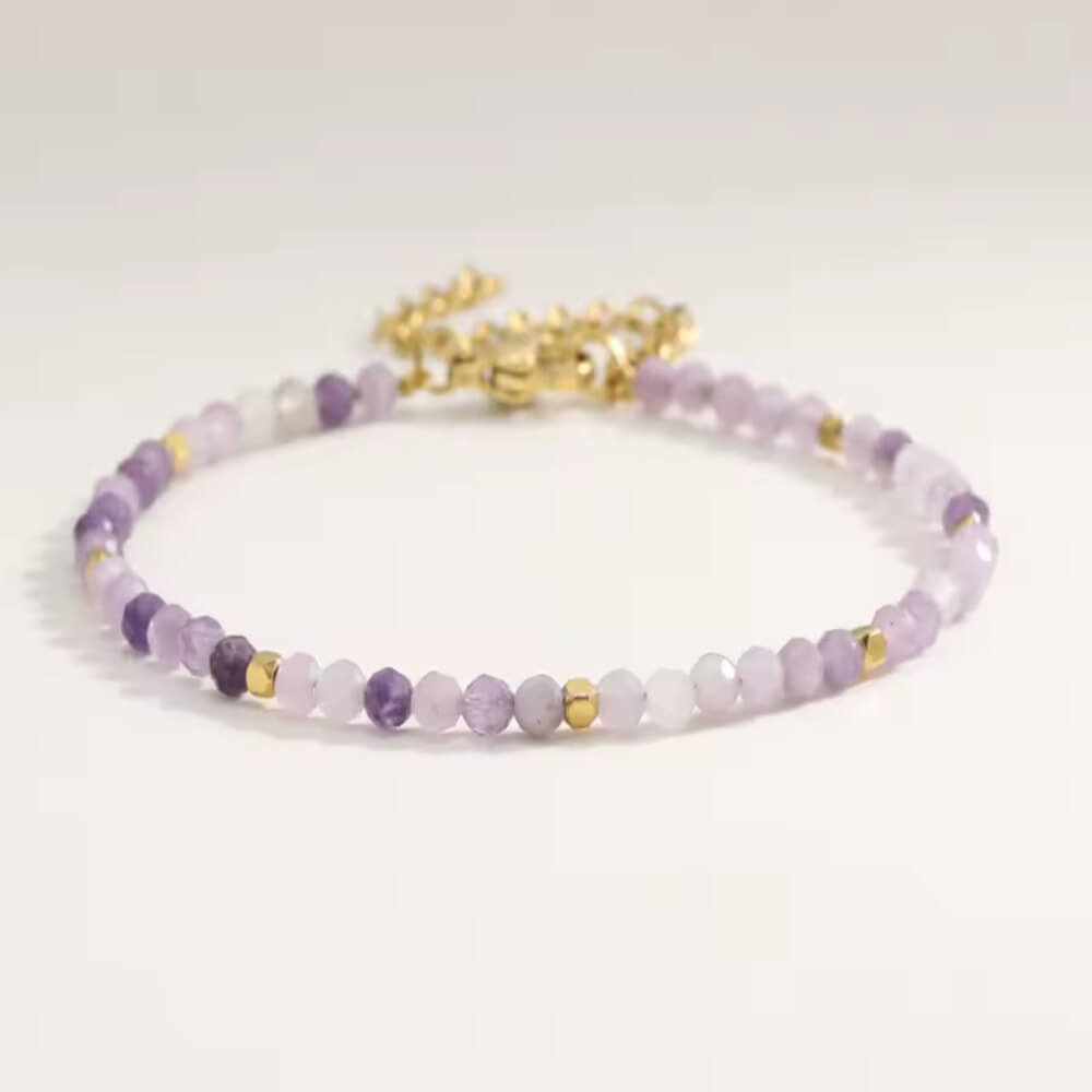 Slender 3mm Stainless Amethyst Agate Semi-precious Bracelet in Gold Tone (M655)T (Copy)