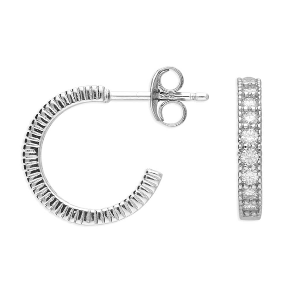 Beautiful Sterling Silver and Moissanite Hoop Earrings (1.5cm Diameter) (E638)