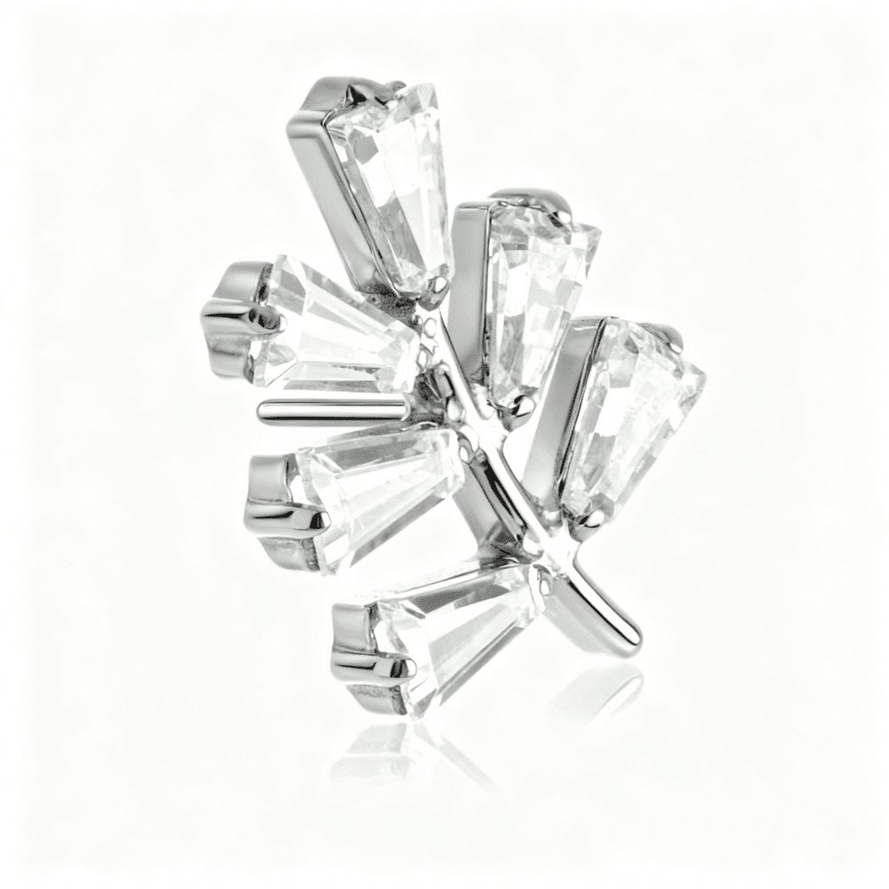 Titanium Threadless Labret With Clear Crystal Jewelled Leaf Attachment (C6)A)