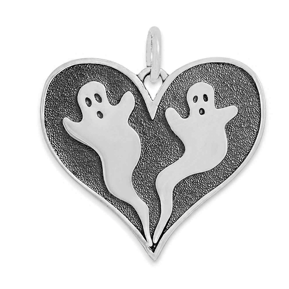 Beautiful Oxidised Sterling Silver Heart Pendant with Ghost Lovers Design (N306)