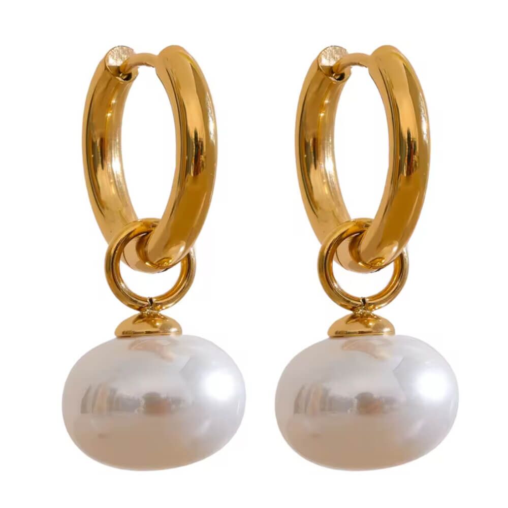 Stainless Steel 14K Gold-Plated Freshwater Pearl on a Huggy hoop earring