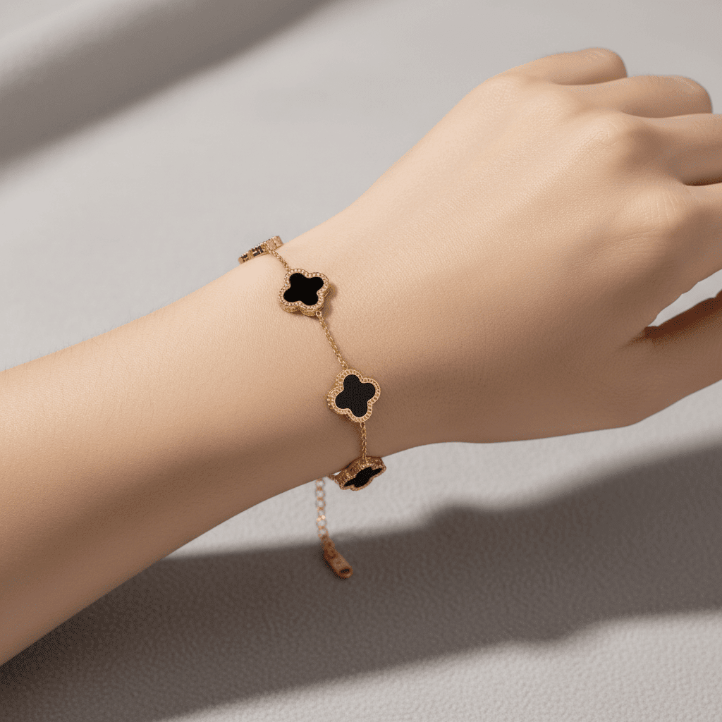 four leaf clover stainless steel bracelet from Rue B york jewellers