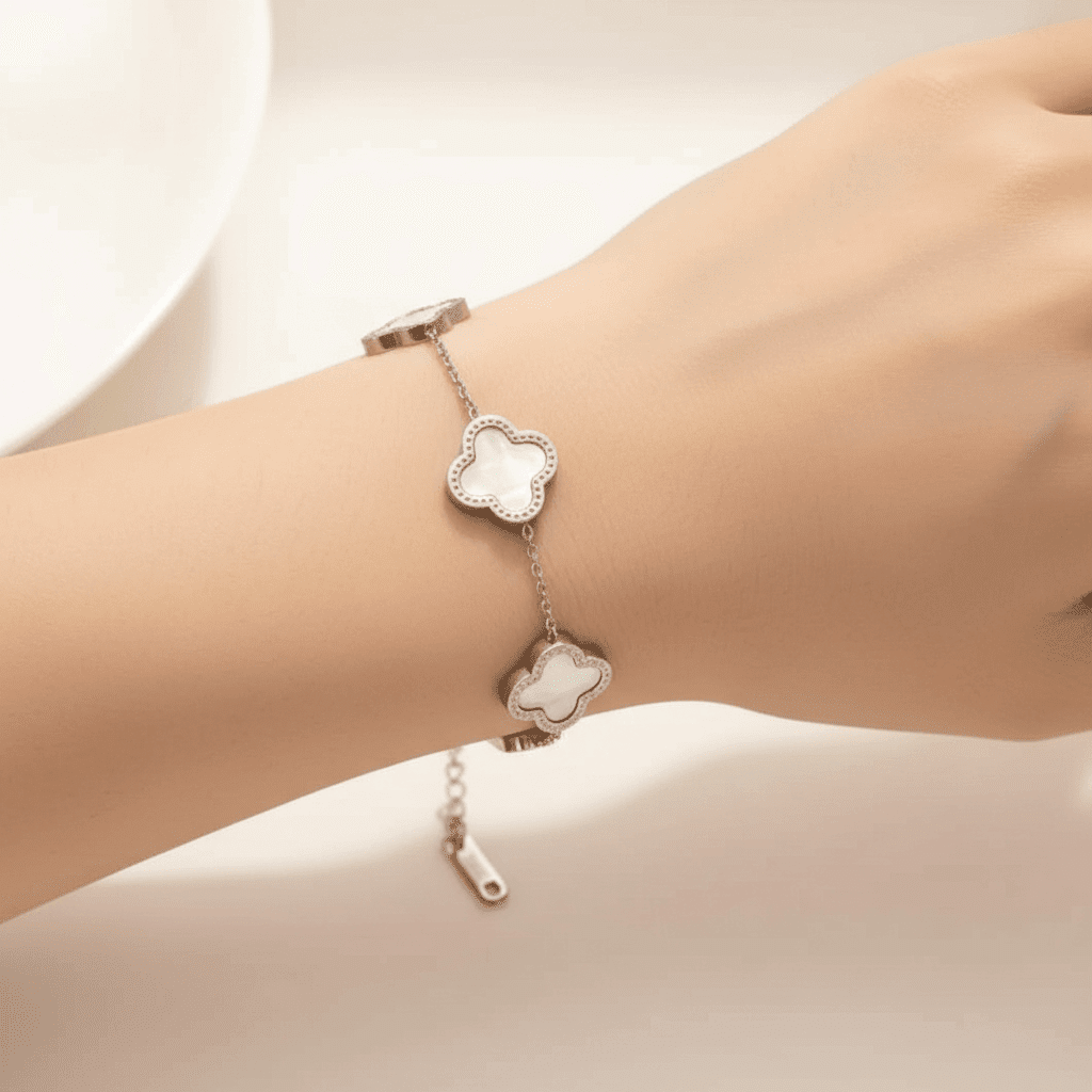 four leaf clover stainless steel bracelet from Rue B york jewellers