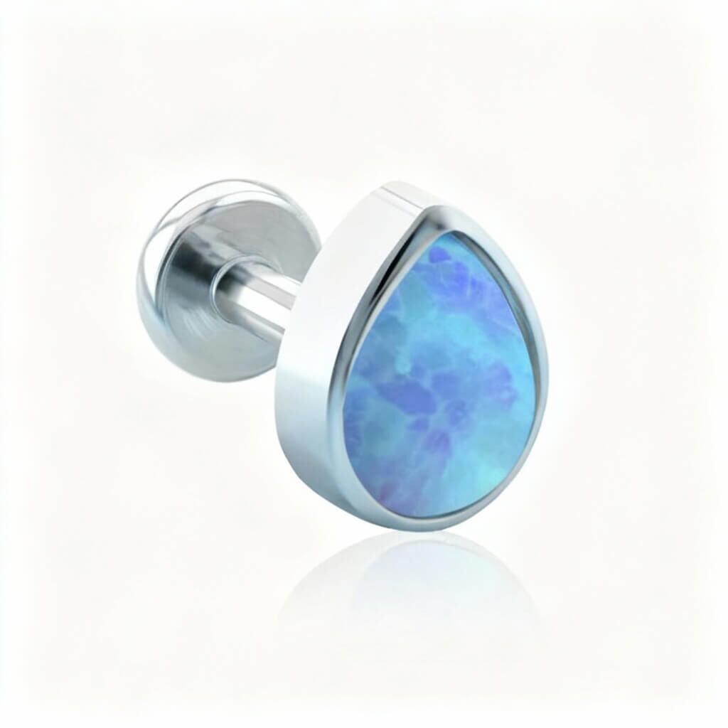 Threadless titanium opal teardrop labret
