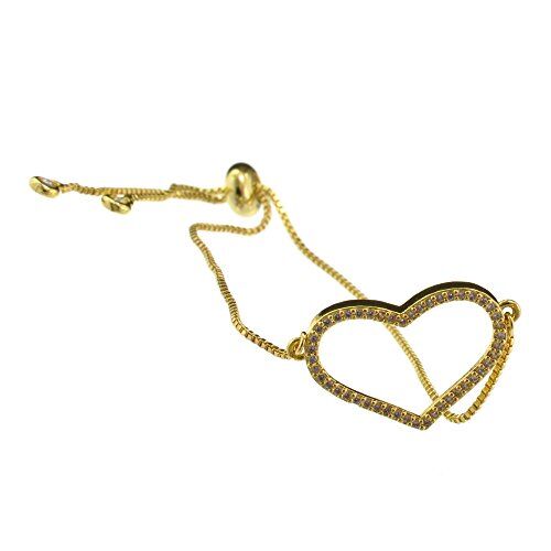 Sale: Gold Adjustable Size Drawstring Bracelet with Sparkly Love-heart Design (S80)Gld-69838