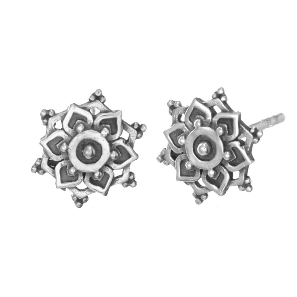Beautiful Sterling Silver Mandala Stud Earrings (10mm x 10mm) (E734)