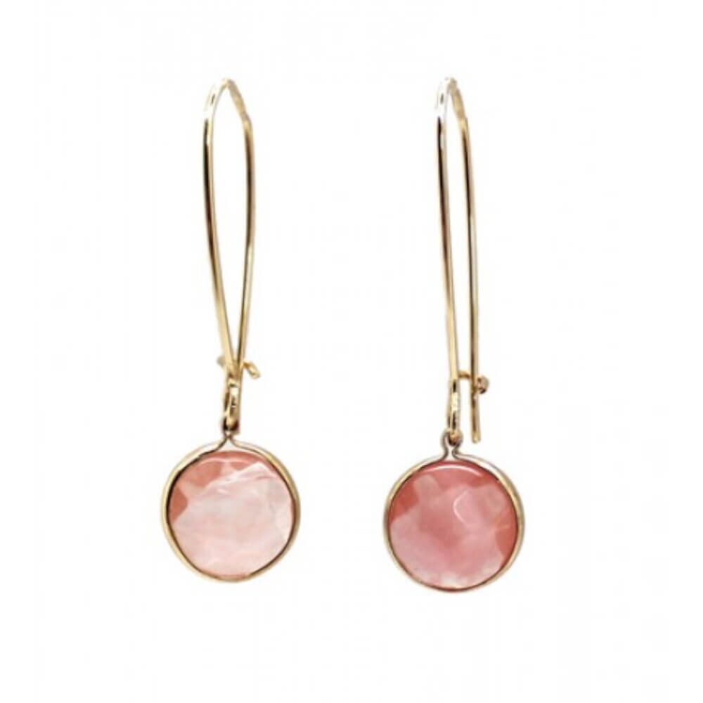 Gold Tone Cherry Quartz Gemstone Earrings with Long Hooked Backs (45mm x 12mm) (M531)C)