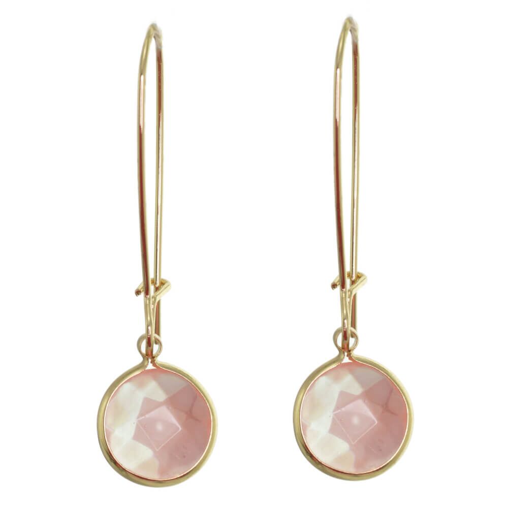Gold Tone Cherry Quartz Gemstone Earrings with Long Hooked Backs (45mm x 12mm) (M531)C)