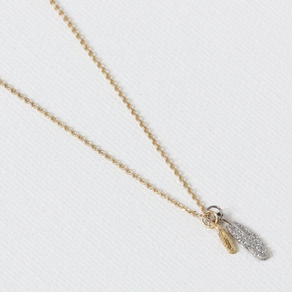 Delicate Gold Tone Necklace with Diamond Cute Feather Pendants (M153)B)