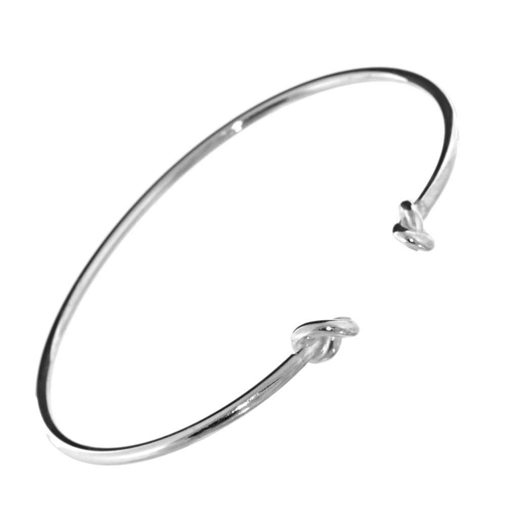 NEW Simple Sterling Silver Jewellery: Open Cuff Bangle with Love Knot Design (52mm x 60mm)