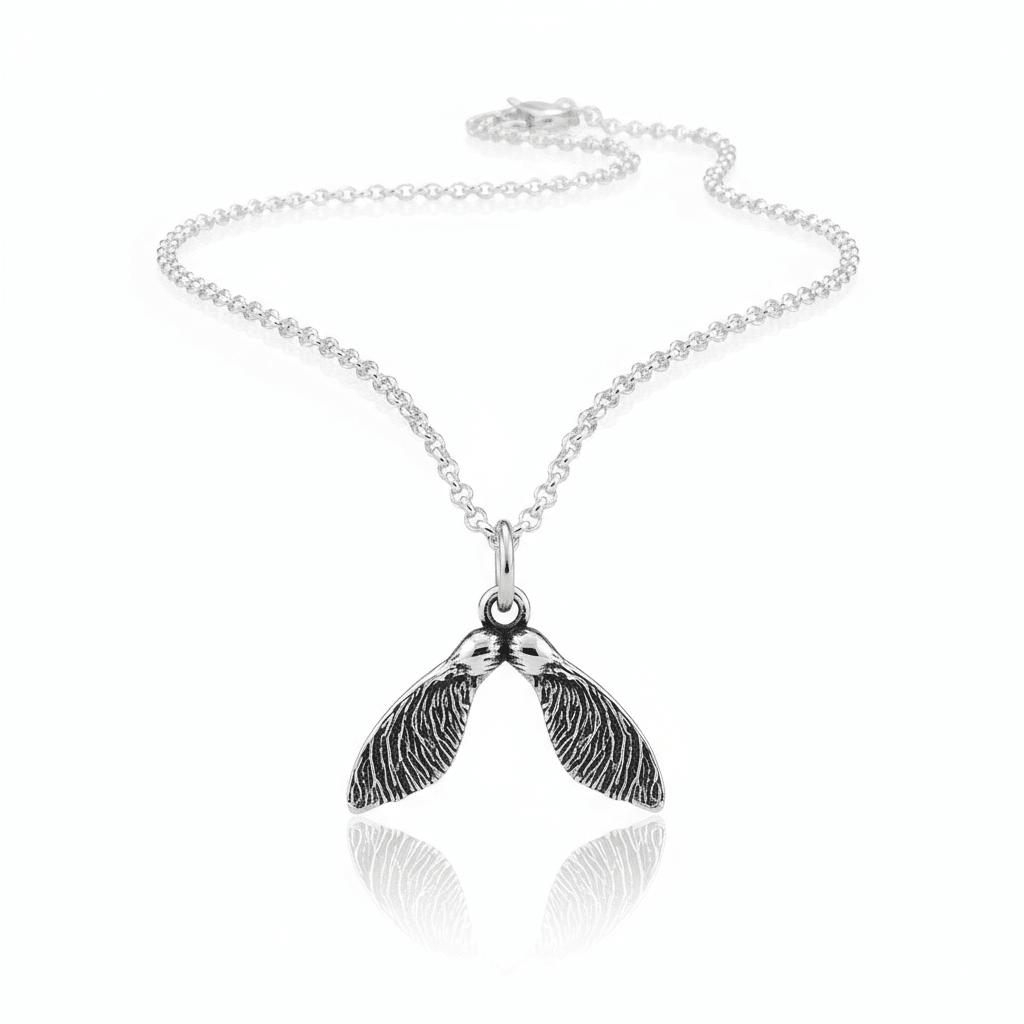 Beautiful Oxidised Sterling Silver Sycamore Seed Pendant (17mm x