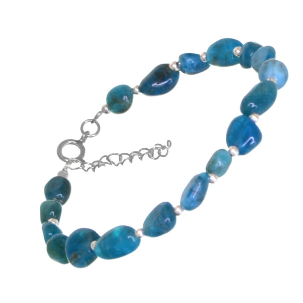 Beautiful Sterling Silver and Blue Apatite Pebble Beaded Gemstone Bracelet (B110)B)