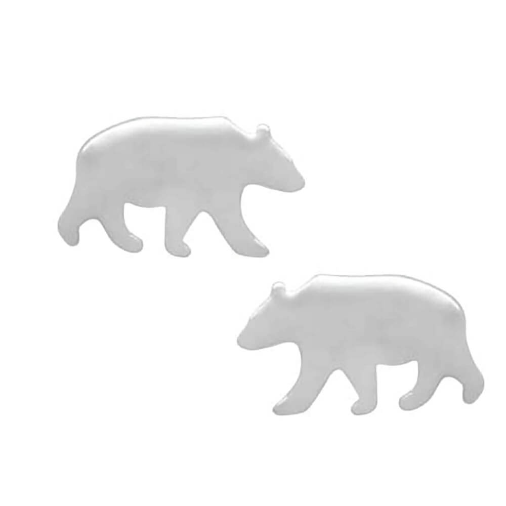 Small Sterling Silver Bear Sillhouette Stud Earrings (5mm x 9mm) (E55)