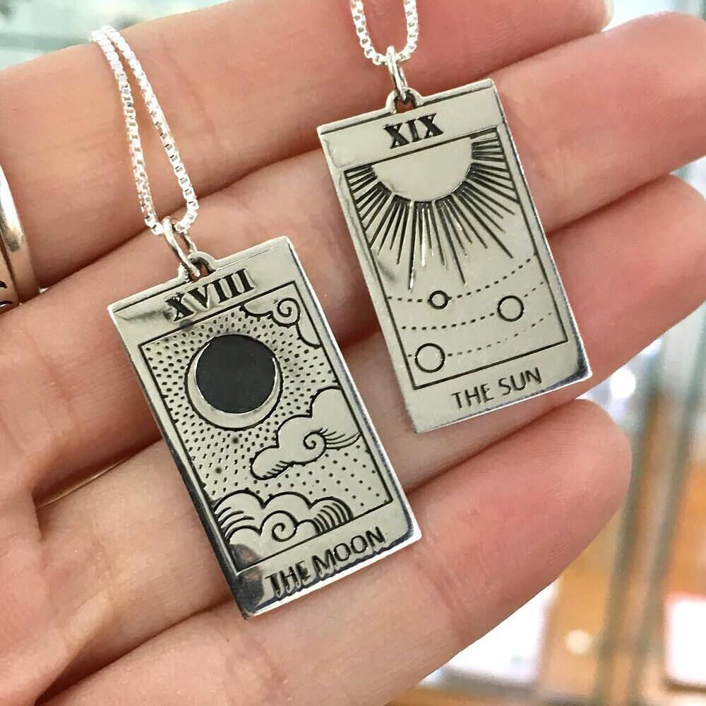 Sterling Silver Tarot Card Pendant: 'The Moon' (30mm x 14mm) (N16)B)