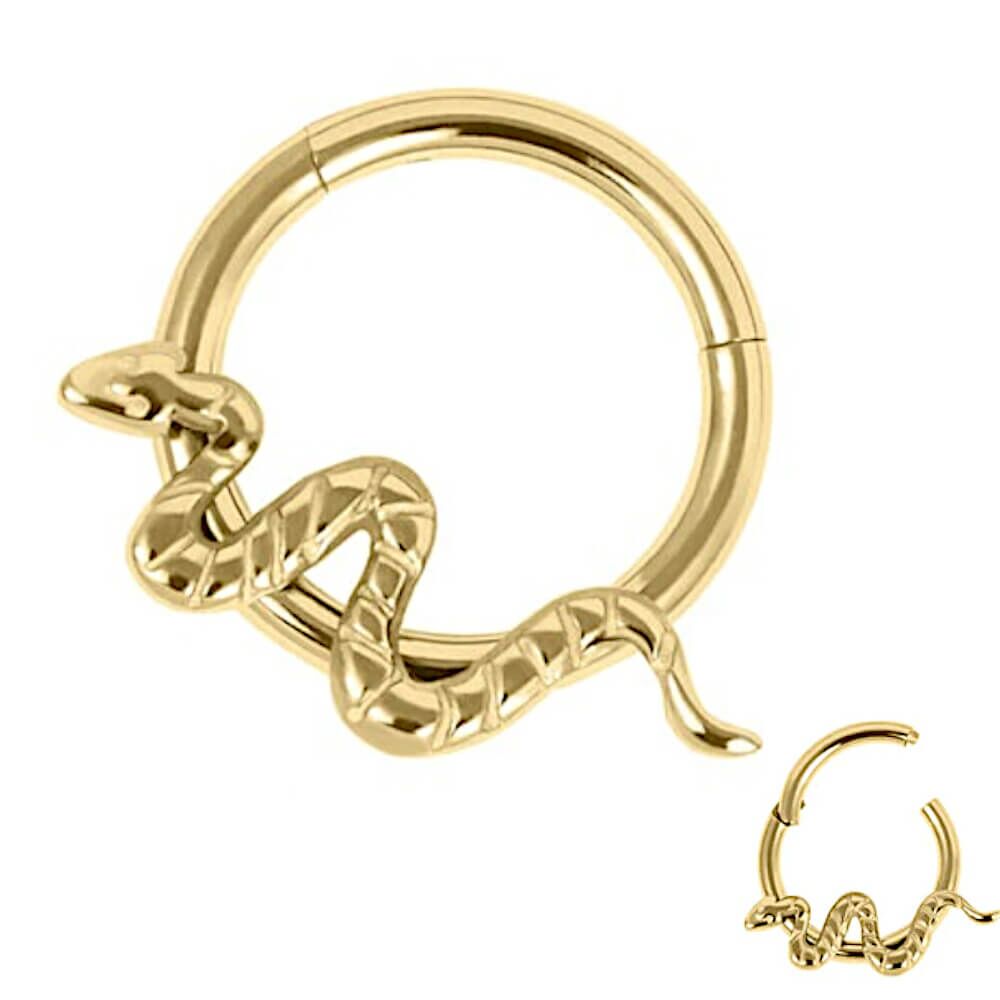 Gold Plated Titanium Snake Hinged Clicker Ring (1.2mm x 8mm) (C129)B)