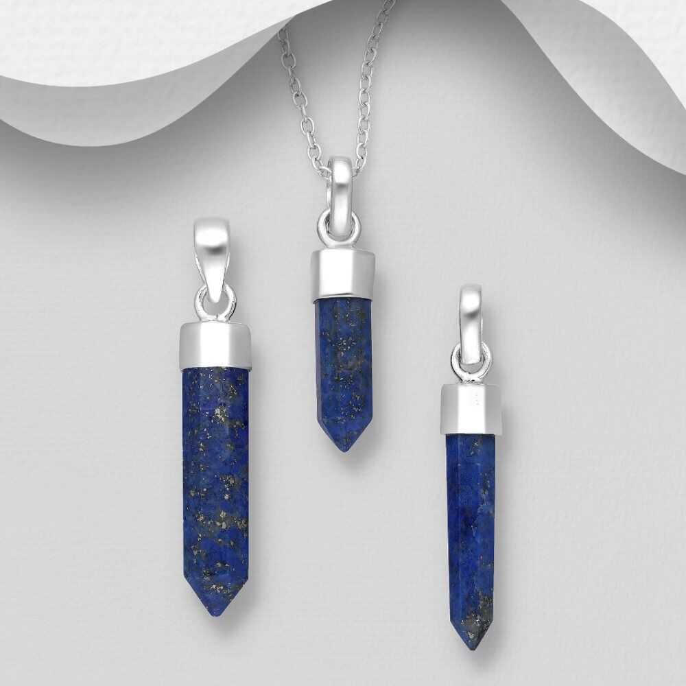 Unique Sterling Silver Lapis Lazuli Crystal Point Pendant