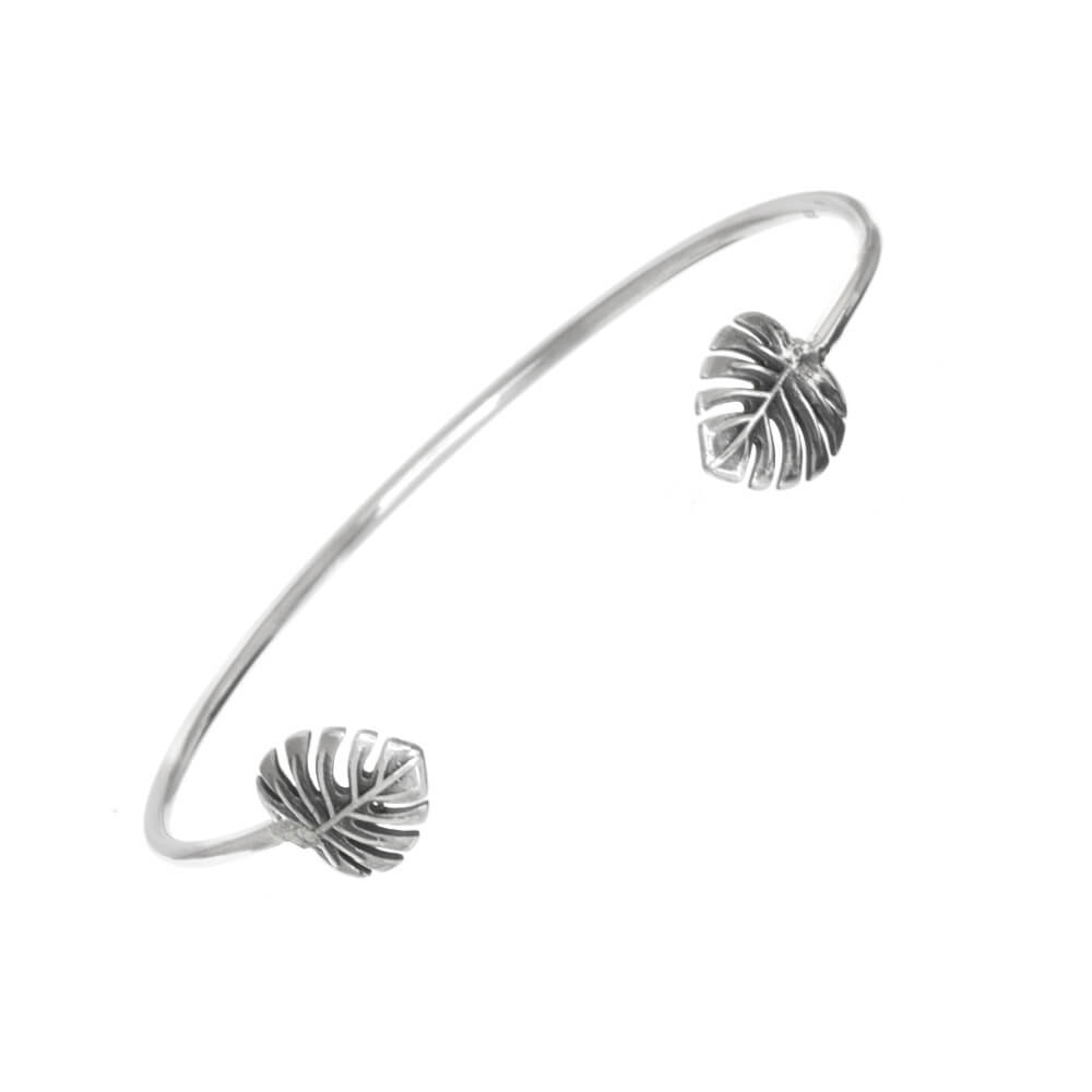 Sterling Silver Open Cuff with Monstera Leaves Design (61mm x 56mm) (B2)
