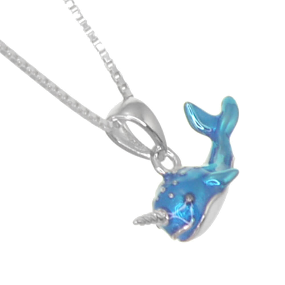 Elegant rendition of a Narwhal Whale with Enamel-plated detail, comes with a Sterling Silver Chain (NN271)