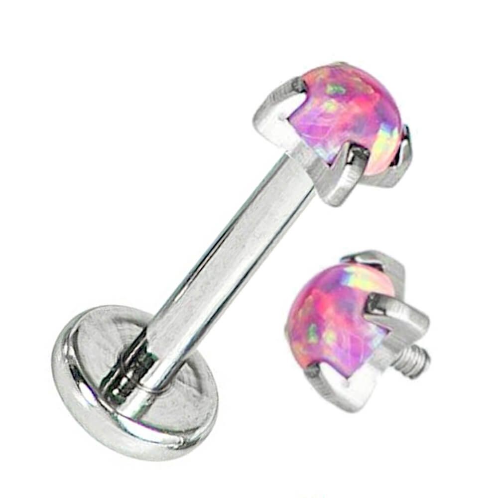 Titanium Jewellery: Internally Threaded Labret Cartilage Piercing with Pink Opalite (C9)