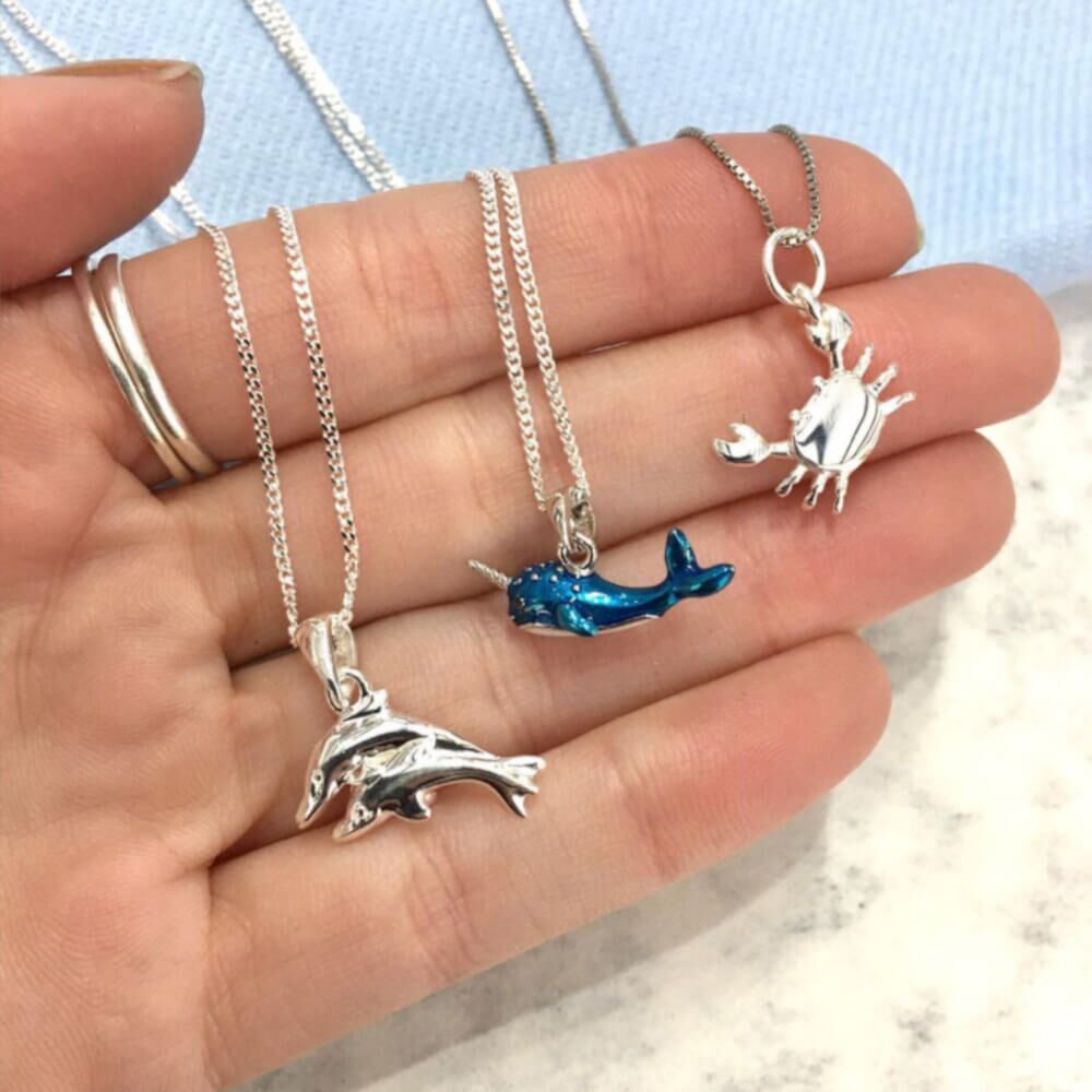 Quirky Sterling Silver Narwhal Pendant with Cerulean Blue Enamel Plating (N164)