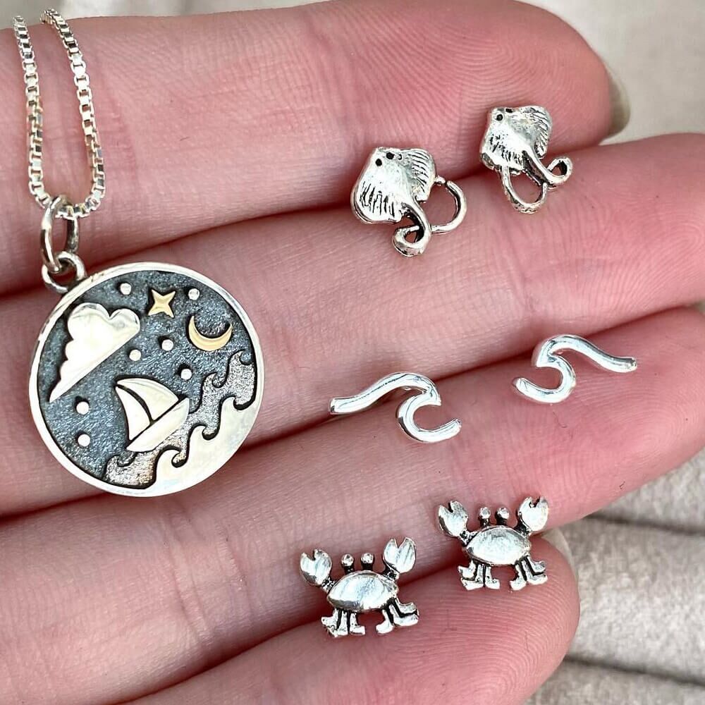 Tiny Sterling Silver Crab Earrings