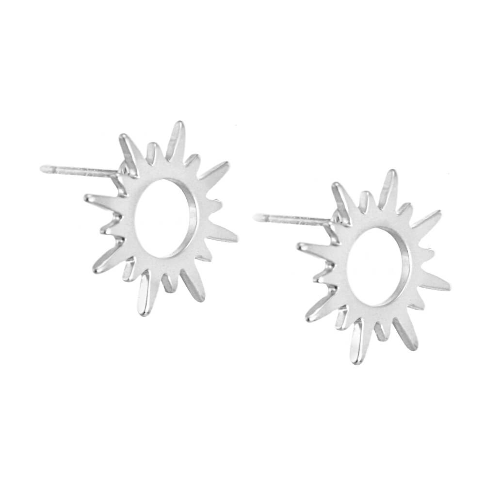 Contemporary Silver Tone 1.5cm Sunburst Stud Earrings (M318)A)